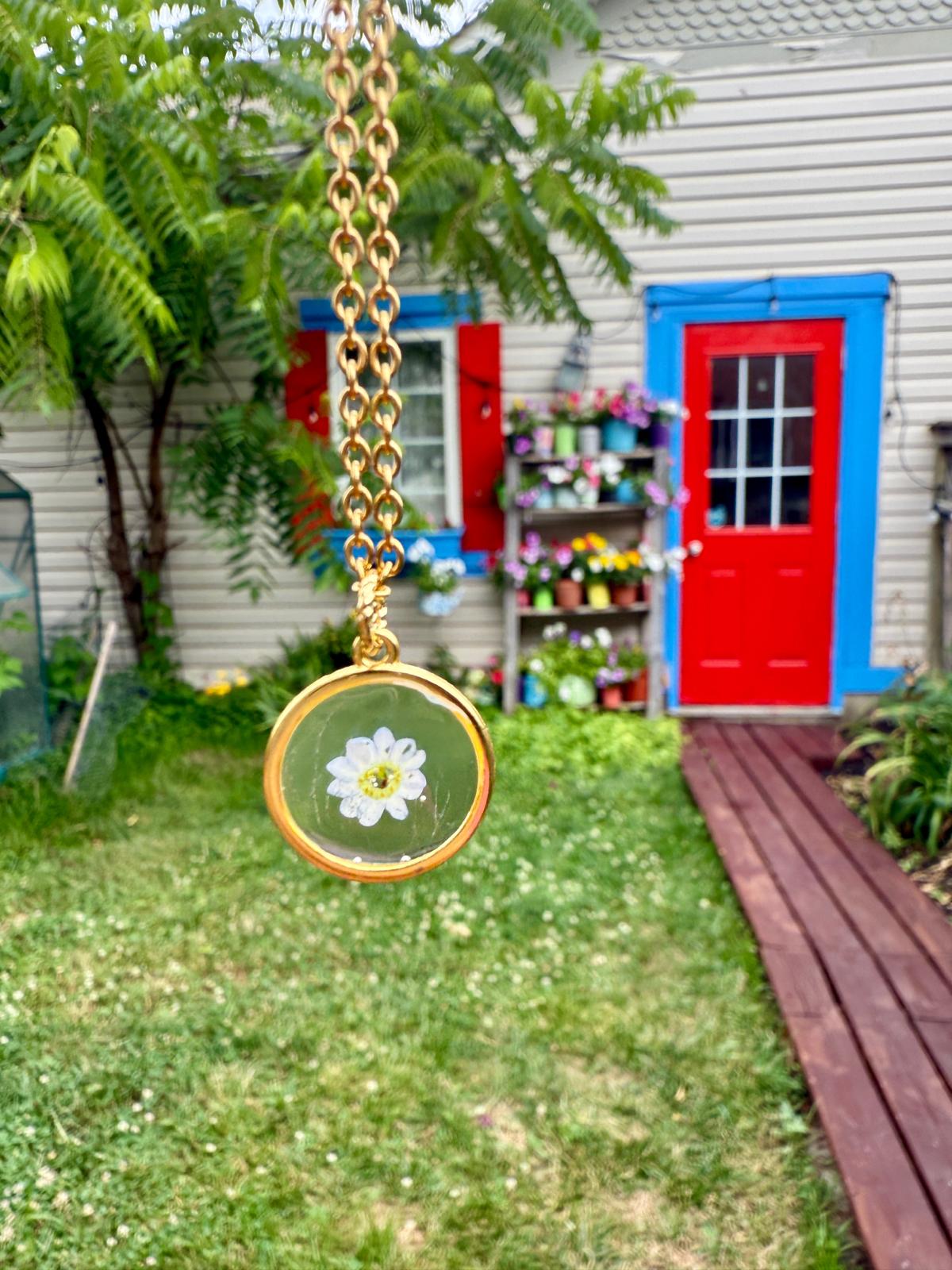 Forget-me-Not Gold Pressed Flower Pendant Necklace
