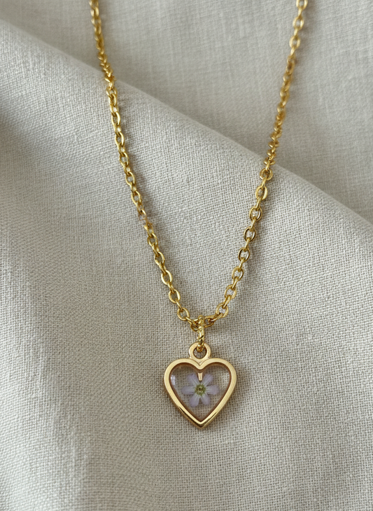 Forget-me-Not Gold Pressed Flower Pendant Necklace