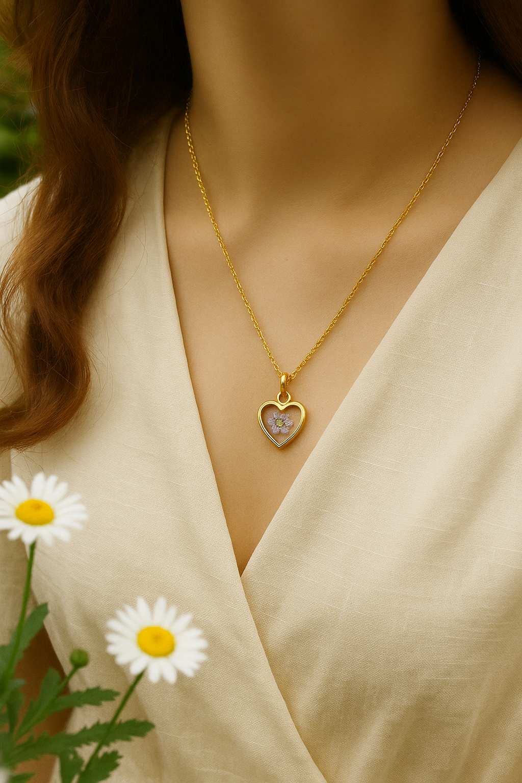 Forget-me-Not Gold Pressed Flower Pendant Necklace