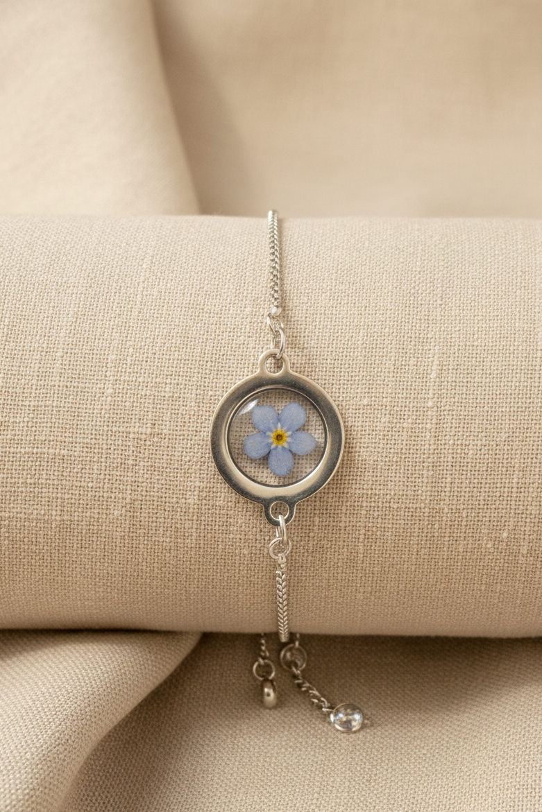 Forget-me-Not Pressed Flower Bracelet - Silver