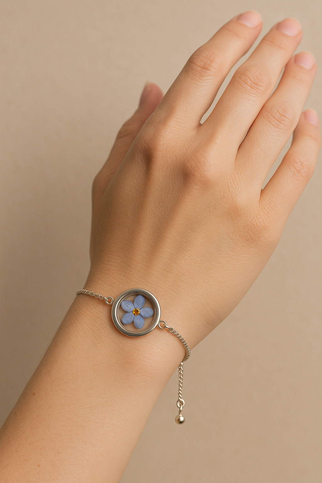 Forget-me-Not Pressed Flower Bracelet - Silver