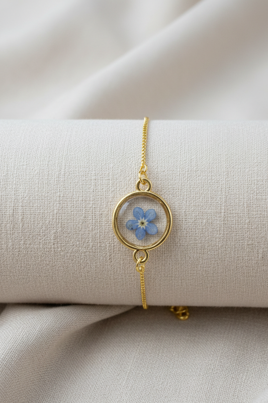 Forget-me-not Pressed Flower Bracelet - Gold