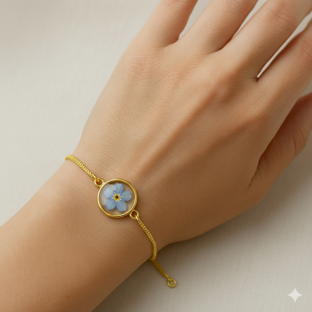 Forget-me-not Pressed Flower Bracelet - Gold
