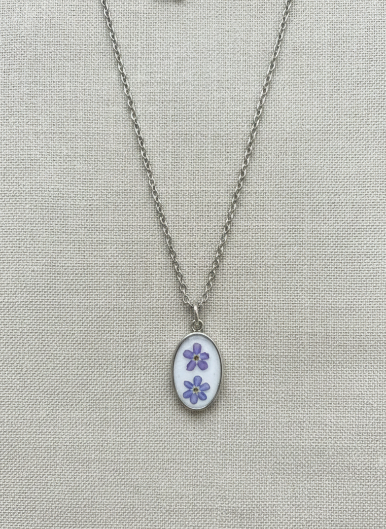 Sterling Oval Forget-Me-Not Necklace