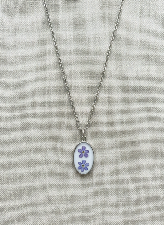 Sterling Oval Forget-Me-Not Necklace