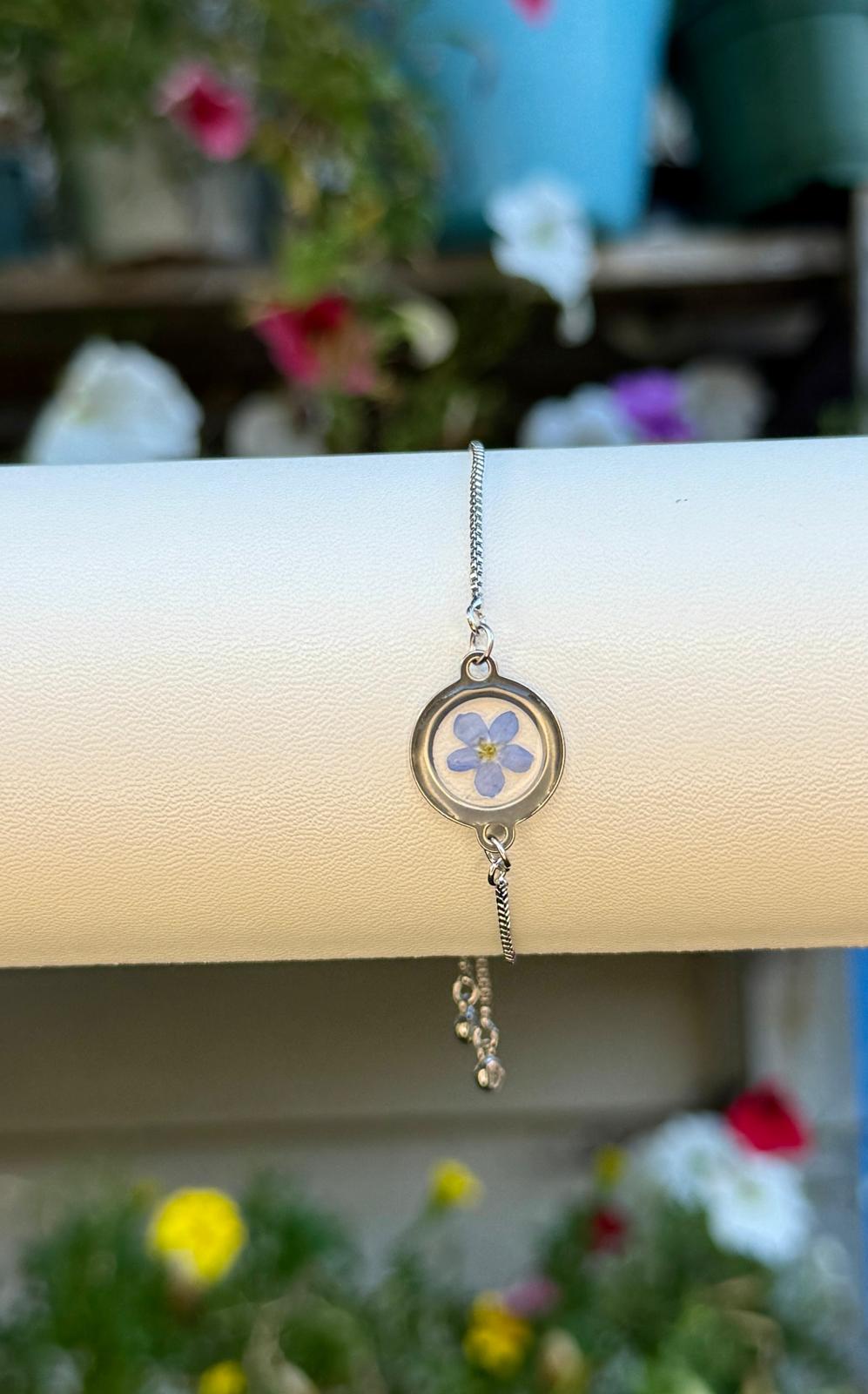 Forget-me-Not Pressed Flower Bracelet - Silver
