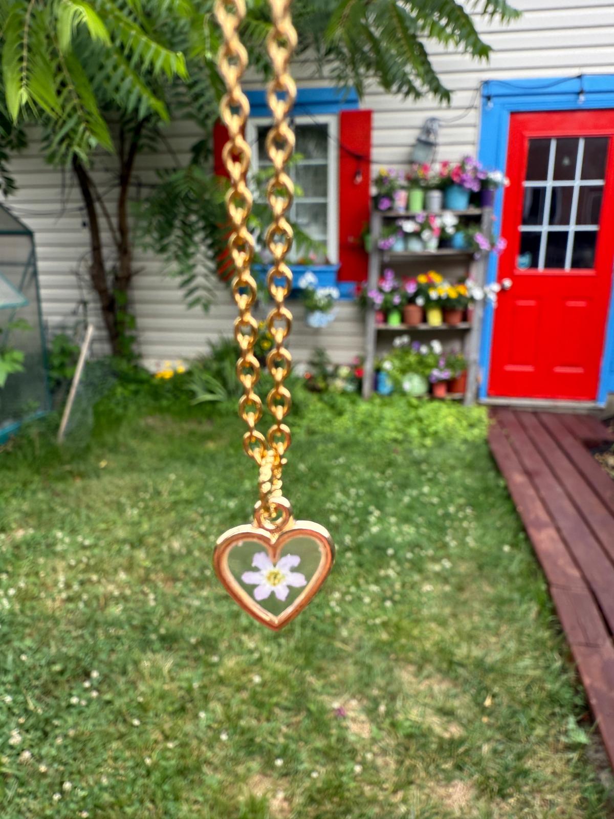 Forget-me-Not Gold Pressed Flower Pendant Necklace