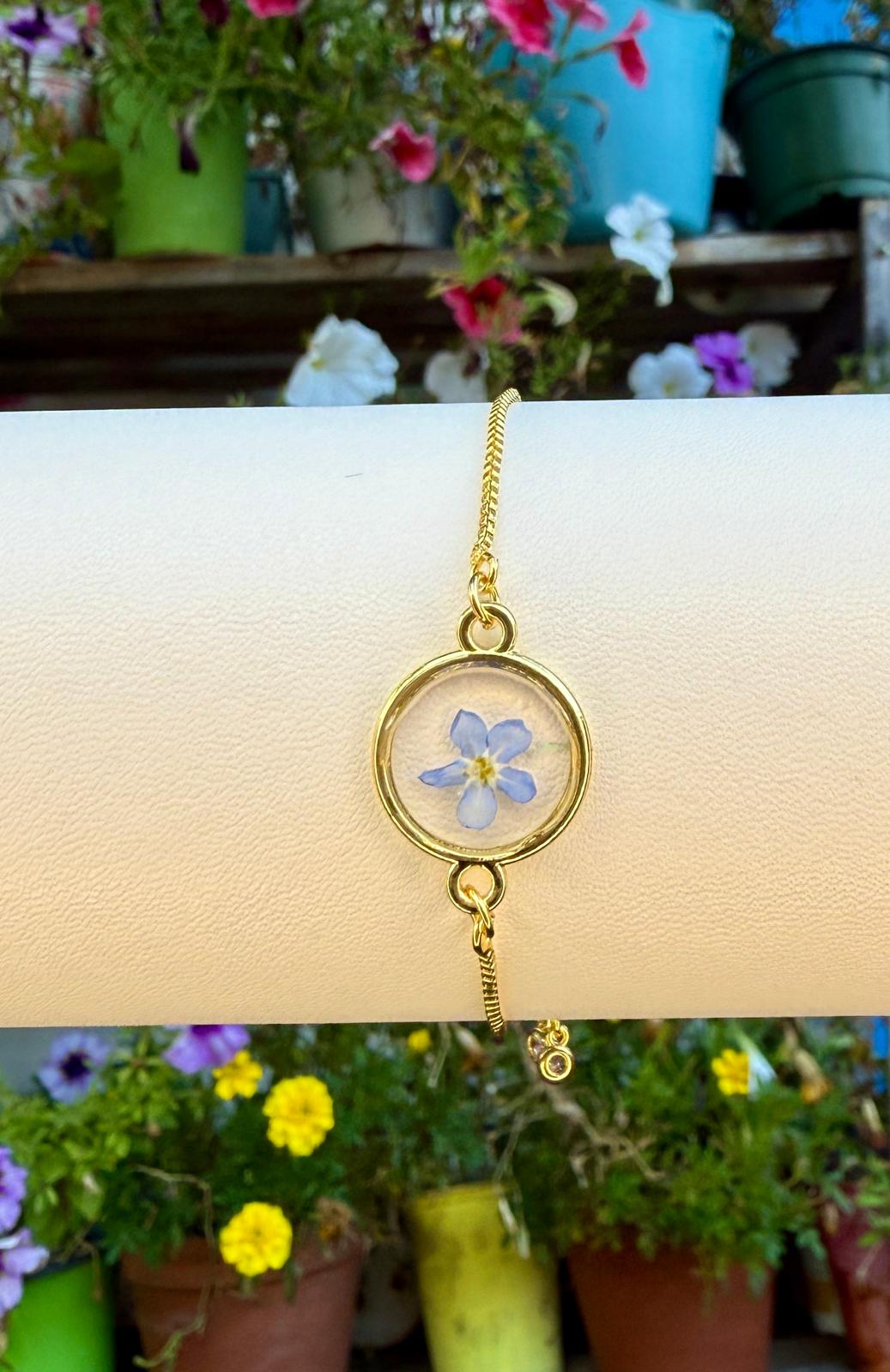 Pressed forget me not flower bracelet