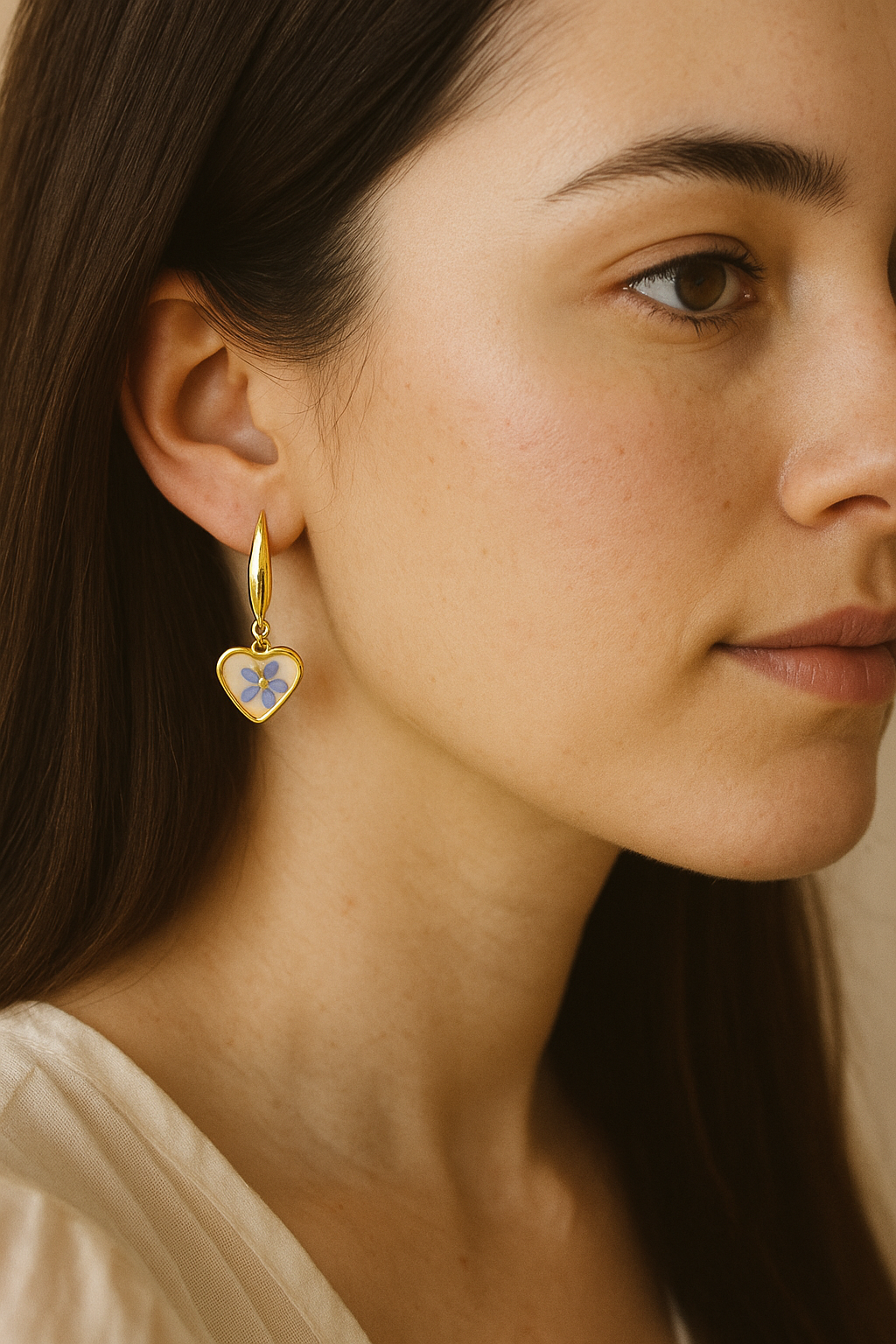 Forget-me-not Pressed Flower Earrings - Gold